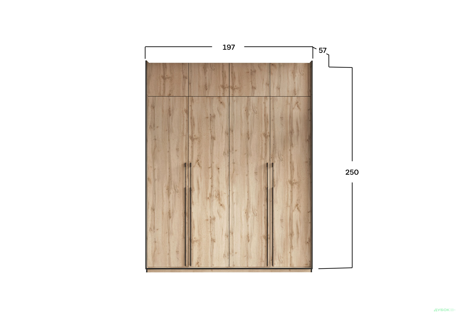 Шафа Moreli Ramo / Рамо R-0020 4-дверна зі штангою справа, полицями та антресоллю 196,8 см, дуб аппалачі - Зображення 3 Зображення 3 - Шафа Moreli Ramo / Рамо R-0020 4-дверна зі штангою справа, полицями та антресоллю 196,8 см, дуб аппалачі