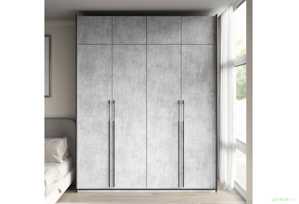 Шафа Moreli Ramo / Рамо R-0020 4-дверна зі штангою справа, полицями та антресоллю 196,8 см, бетон - Зображення 2 Зображення 2 - Шафа Moreli Ramo / Рамо R-0020 4-дверна зі штангою справа, полицями та антресоллю 196,8 см, бетон