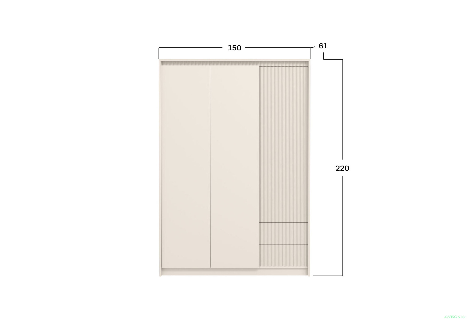 Шафа Гербор Монако 3-дверна з 2 шухлядами 150 см, кашемір - Зображення 3 Зображення 3 - Шафа Гербор Монако 3-дверна з 2 шухлядами 150 см, кашемір