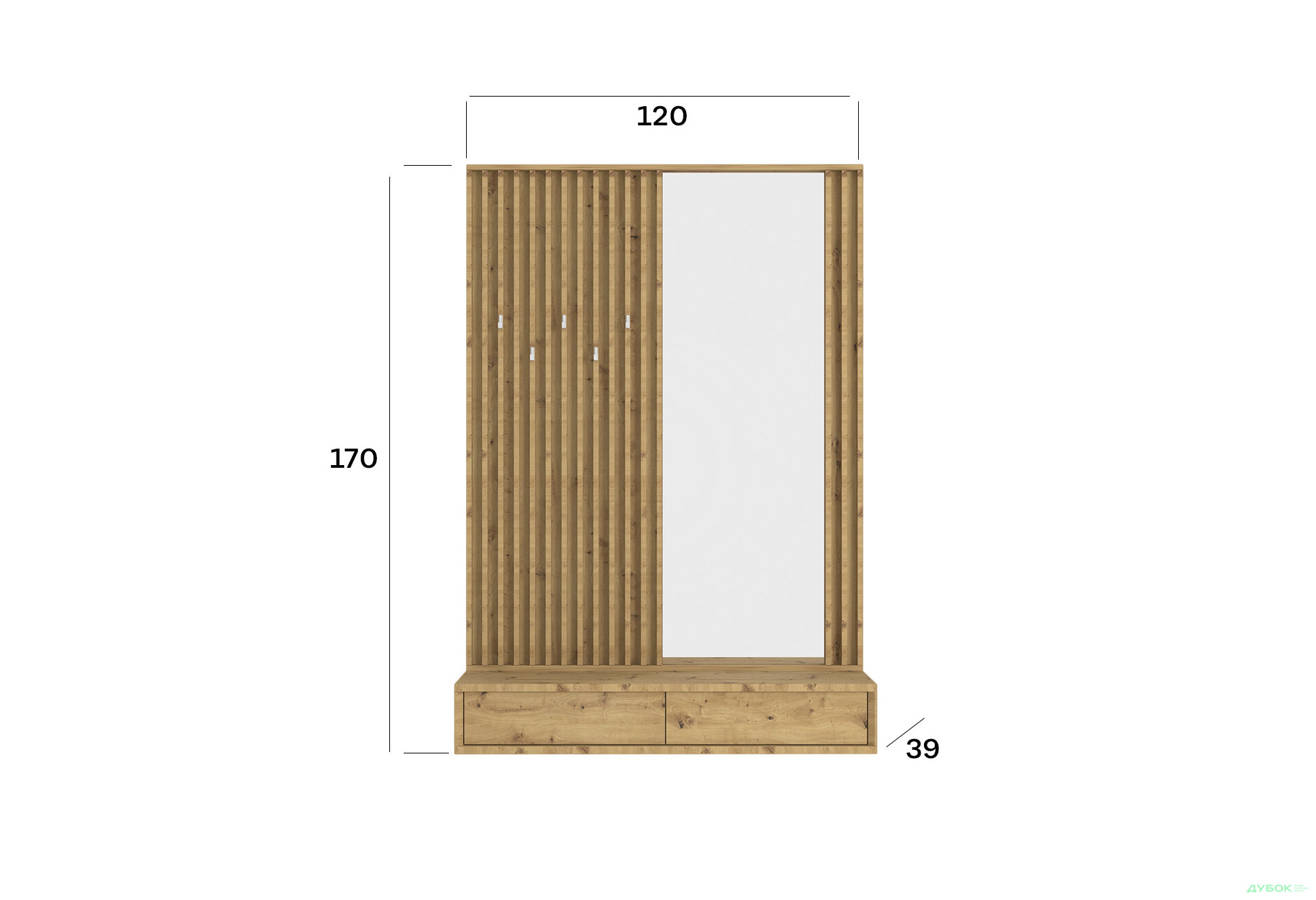 Передпокій Гербор Делі дуб 120 см, дуб артизан - Зображення 3 Зображення 3 - Передпокій Гербор Делі дуб 120 см, дуб артизан