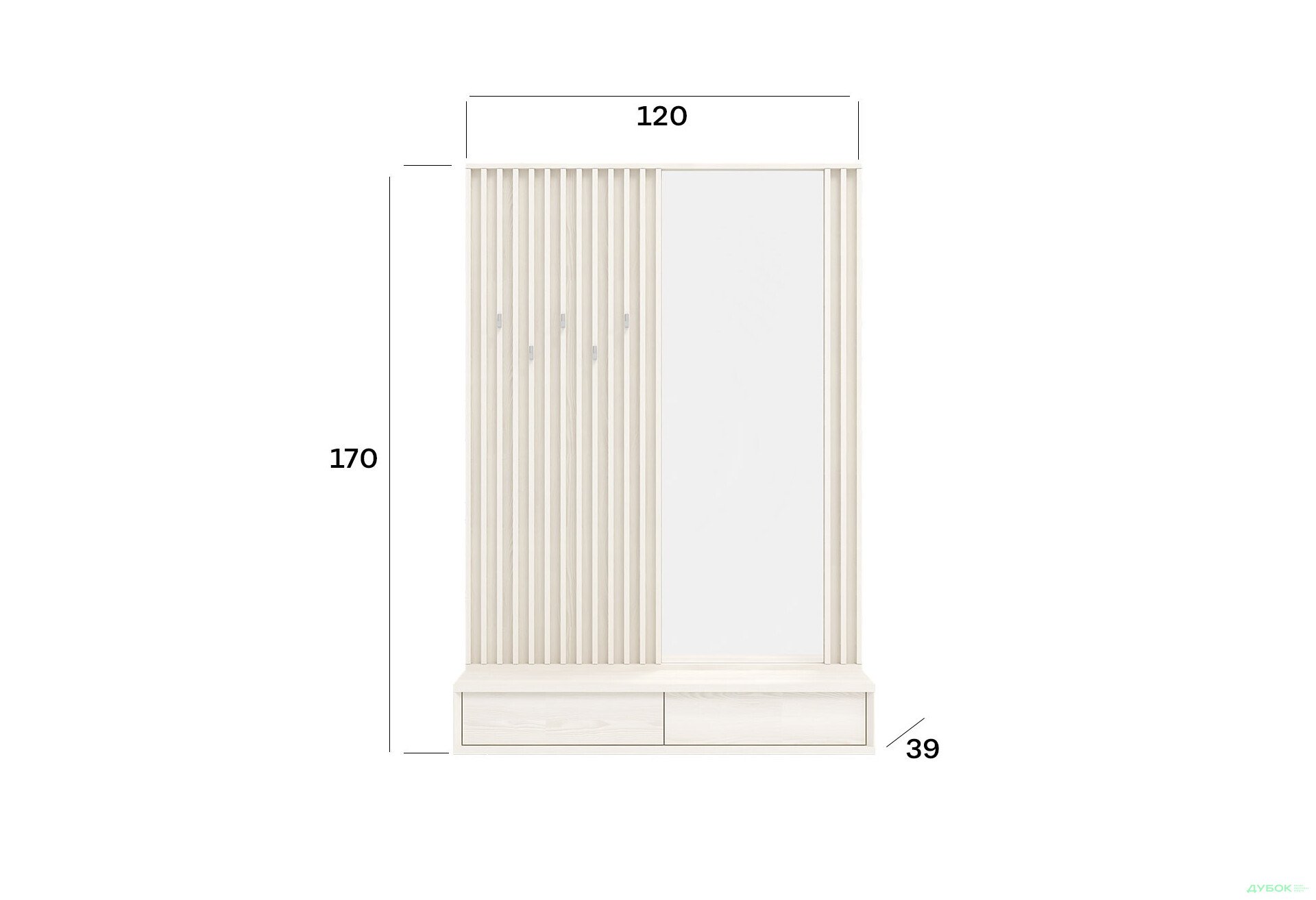 Передпокій Гербор Делі з тумбою 120 см, ясен сніжний - Зображення 5 Зображення 5 - Передпокій Гербор Делі з тумбою 120 см, ясен сніжний