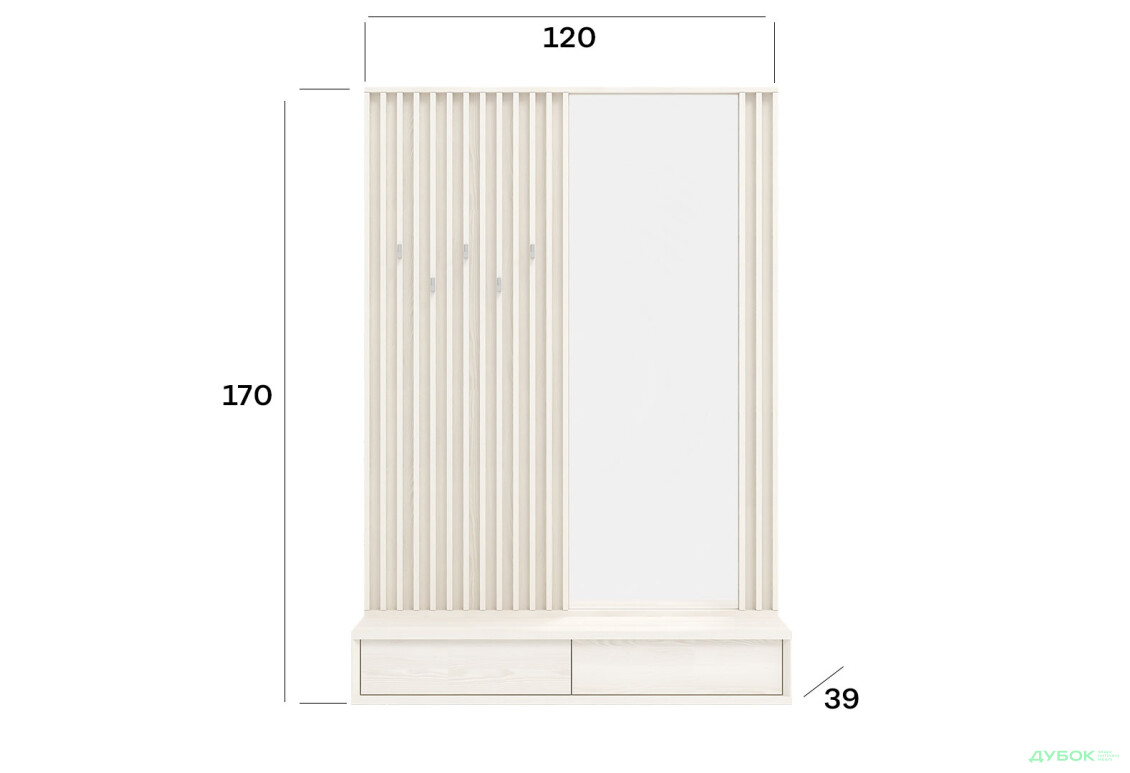 Передпокій Гербор Делі з тумбою 120 см, ясен сніжний - Зображення 5 Зображення 5 - Передпокій Гербор Делі з тумбою 120 см, ясен сніжний