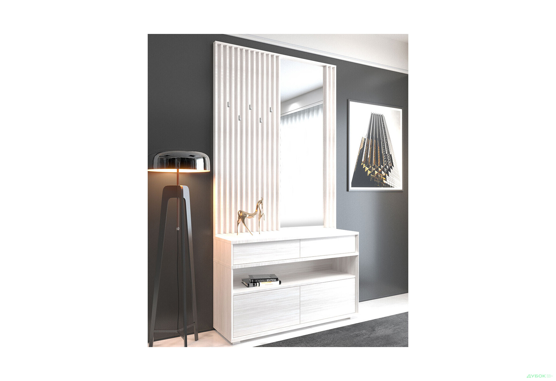 Передпокій Гербор Делі з тумбою 120 см, ясен сніжний - Зображення 2 Зображення 2 - Передпокій Гербор Делі з тумбою 120 см, ясен сніжний