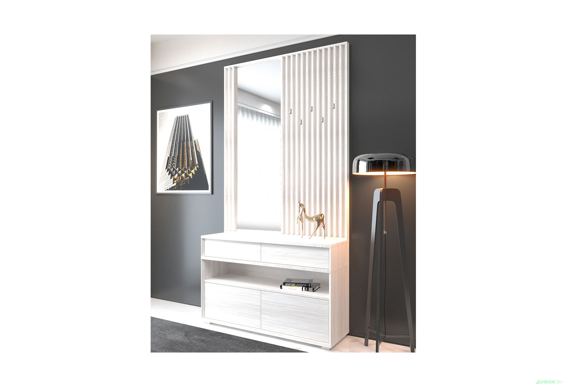 Передпокій Гербор Делі з тумбою 120 см, ясен сніжний - Зображення 1 Зображення 1 - Передпокій Гербор Делі з тумбою 120 см, ясен сніжний