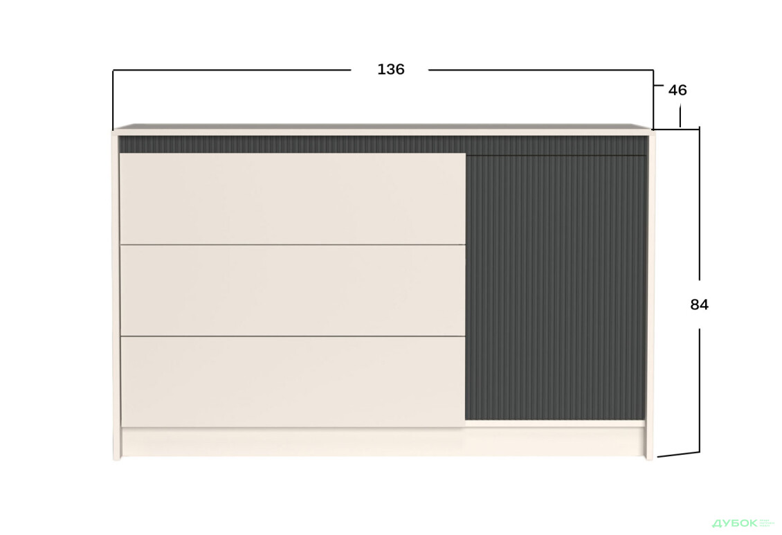 Комод Гербор Монако 1-дверний з 3 шухлядами 136 см, кашемір / елегантний сірий софттач - Зображення 4 Зображення 4 - Комод Гербор Монако 1-дверний з 3 шухлядами 136 см, кашемір / елегантний сірий софттач
