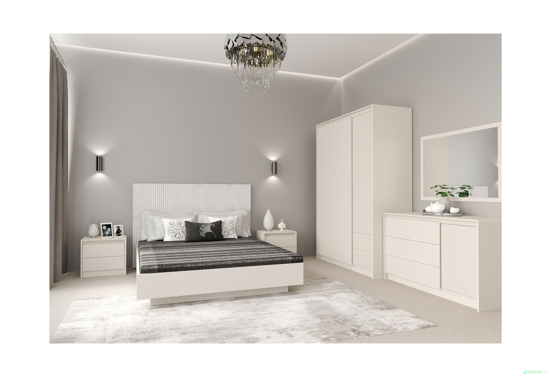 Спальня Гербор Монако з шафою 3-дверною та ліжком 160х200 см, кашемір - Зображення 1 Зображення 1 - Спальня Гербор Монако з шафою 3-дверною та ліжком 160х200 см, кашемір
