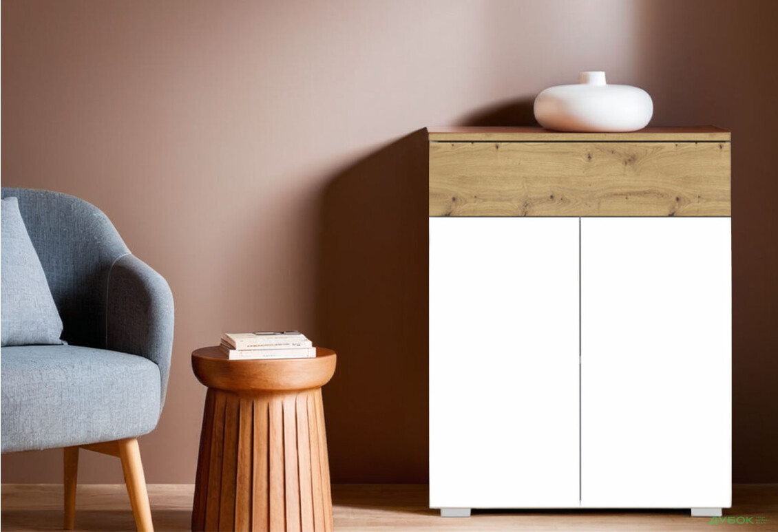 Комод Гербор Ребека KOM2D1S з 1 шухлядою та дверцятами, 68 см, дуб артизан / німфея альба - Зображення 2 Зображення 2 - Комод Гербор Ребека KOM2D1S з 1 шухлядою та дверцятами, 68 см, дуб артизан / німфея альба