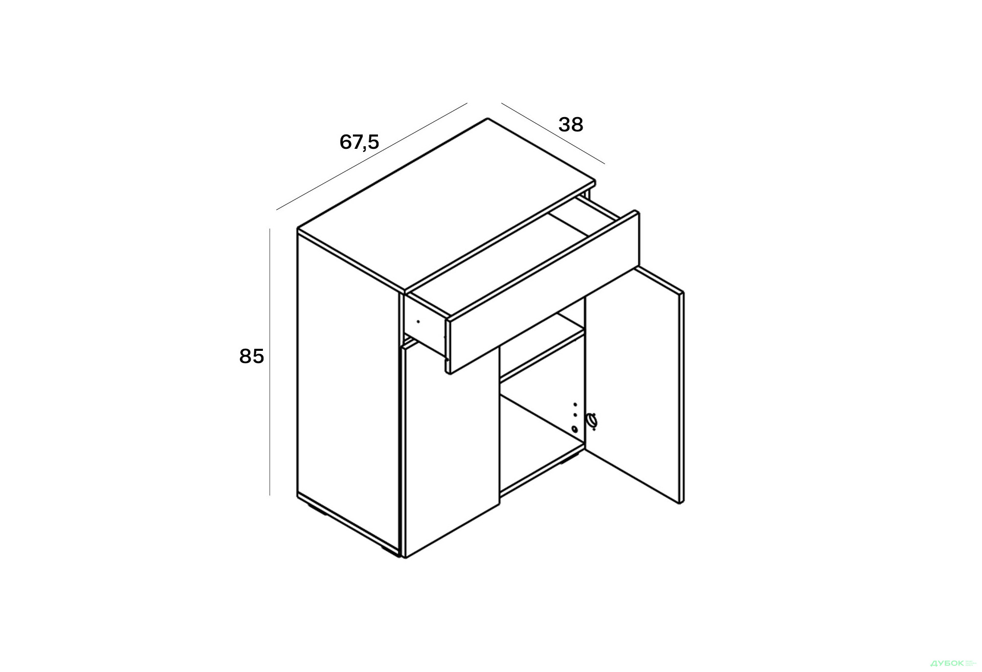 Комод Gerbor холдинг Ребека KOM2D1S с 1 ящиком и дверцами, 68 см, дуб артизан / чёрный - Изображение 3 Изображение 3 - Комод Gerbor холдинг Ребека KOM2D1S с 1 ящиком и дверцами, 68 см, дуб артизан / чёрный