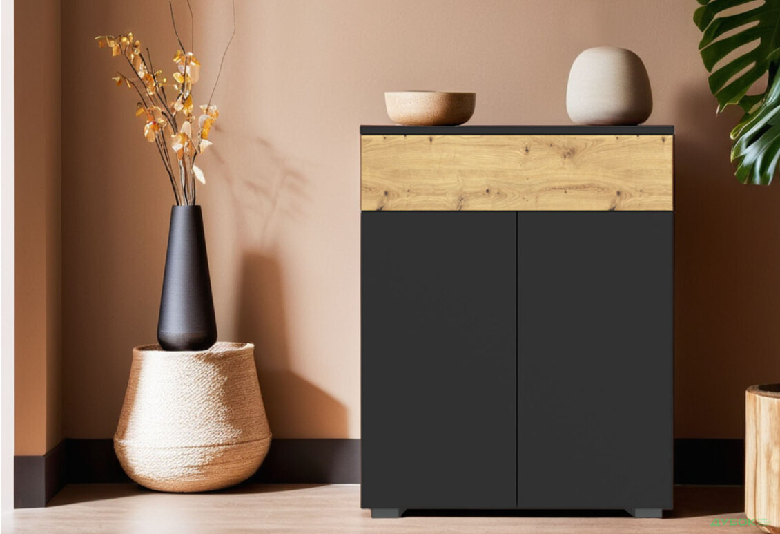 Комод Gerbor холдинг Ребека KOM2D1S с 1 ящиком и дверцами, 68 см, дуб артизан / чёрный - Изображение 2 Изображение 2 - Комод Gerbor холдинг Ребека KOM2D1S с 1 ящиком и дверцами, 68 см, дуб артизан / чёрный
