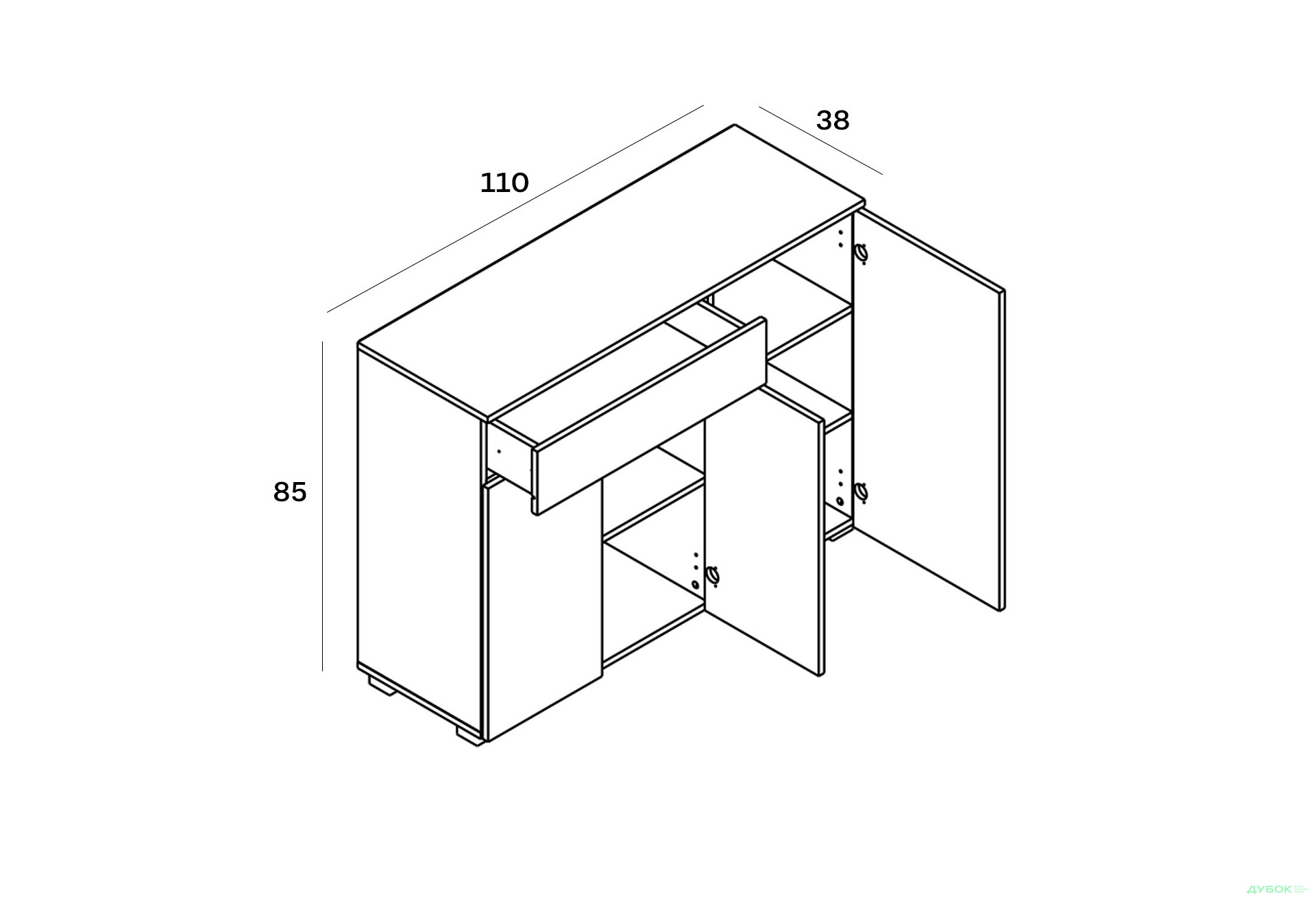 Комод Гербор Ребека KOM3D1S з 1 шухлядою та 3 дверцятами, 110 см, дуб артизан / німфея альба - Зображення 3 Зображення 3 - Комод Гербор Ребека KOM3D1S з 1 шухлядою та 3 дверцятами, 110 см, дуб артизан / німфея альба
