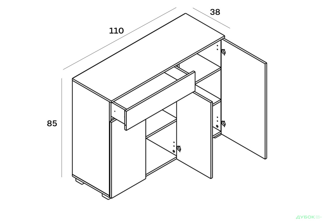 Комод Гербор Ребека KOM3D1S з 1 шухлядою та 3 дверцятами, 110 см, дуб артизан / німфея альба - Зображення 3 Зображення 3 - Комод Гербор Ребека KOM3D1S з 1 шухлядою та 3 дверцятами, 110 см, дуб артизан / німфея альба