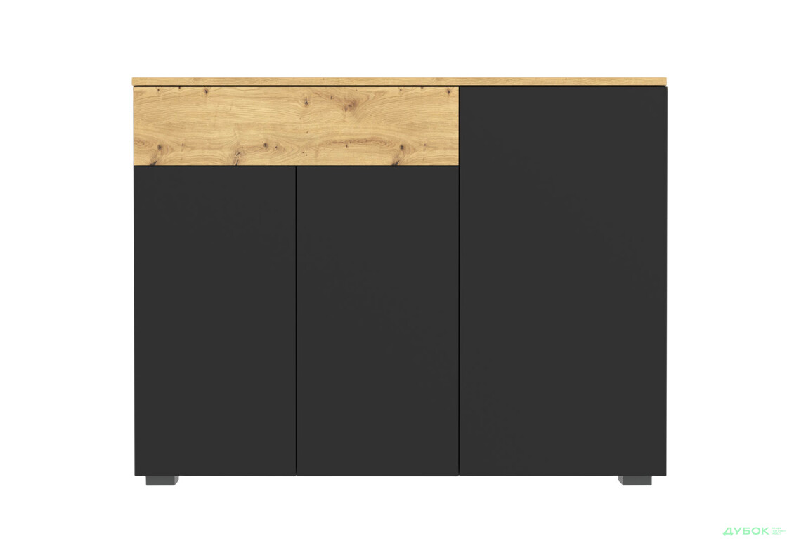 Комод Гербор Ребека KOM3D1S з 1 шухлядою та 3 дверцятами, 110 см, дуб артизан / чорний - Зображення 1 Зображення 1 - Комод Гербор Ребека KOM3D1S з 1 шухлядою та 3 дверцятами, 110 см, дуб артизан / чорний