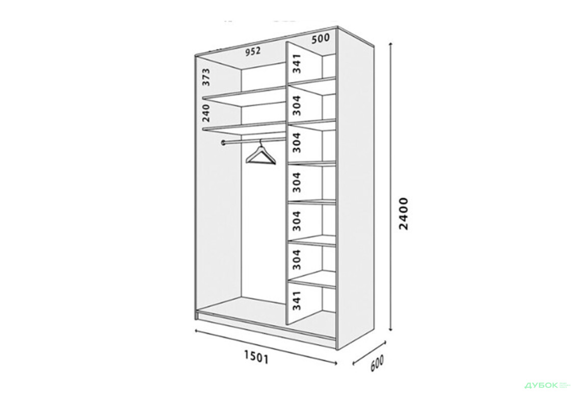 Зображення 3 - Шафа-купе MebelStar 2-дверна 1500х2100х600 із дзеркалом