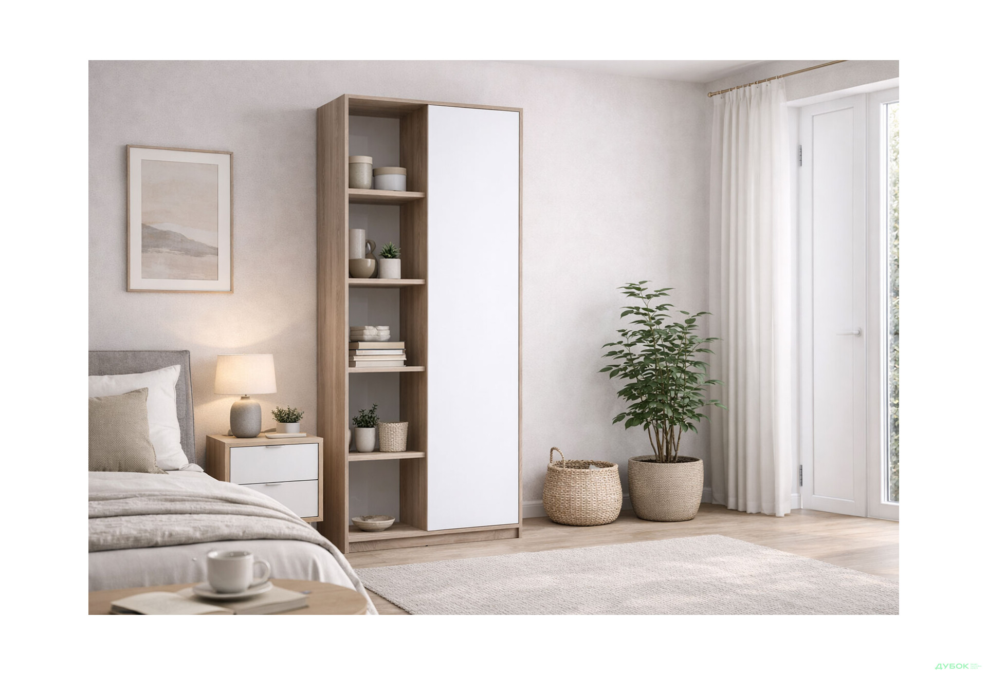 Зображення 2 - Шафа Doros Студент ДСП 1-дверна з полицями 90 см, дуб сонома / білий