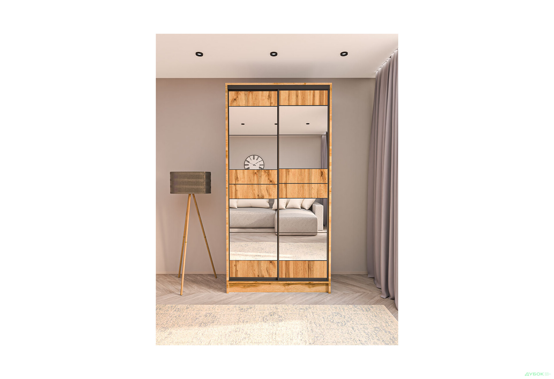 Зображення 2 - Шафа-купе дводверна 1200х600х2400 ДСП + Дзеркало Срібло, дуб аппалачі