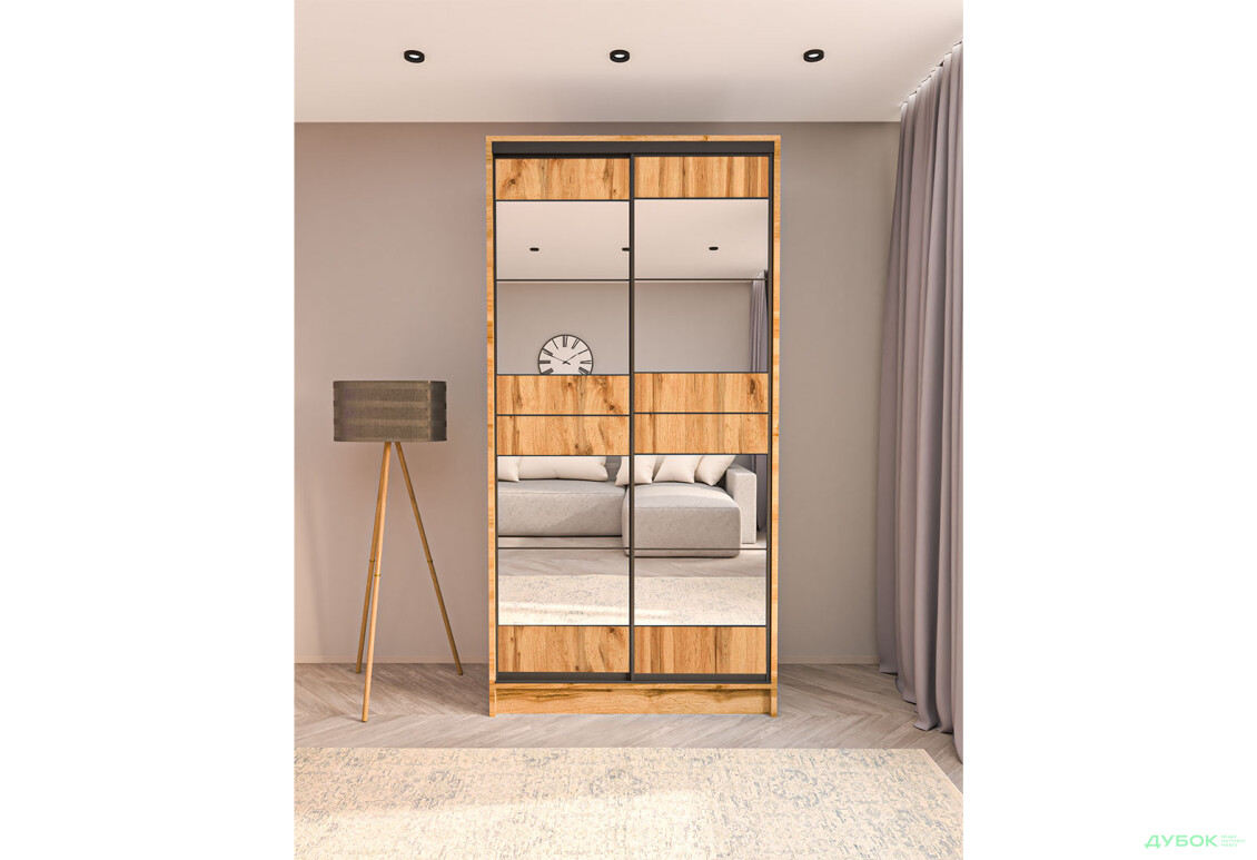 Зображення 2 - Шафа-купе дводверна 1200х600х2400 ДСП + Дзеркало Срібло, дуб аппалачі