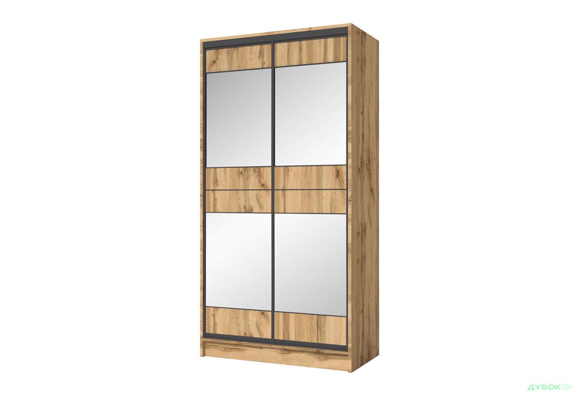 Шафа-купе дводверна 1200х600х2400 ДСП + Дзеркало Срібло, дуб аппалачі