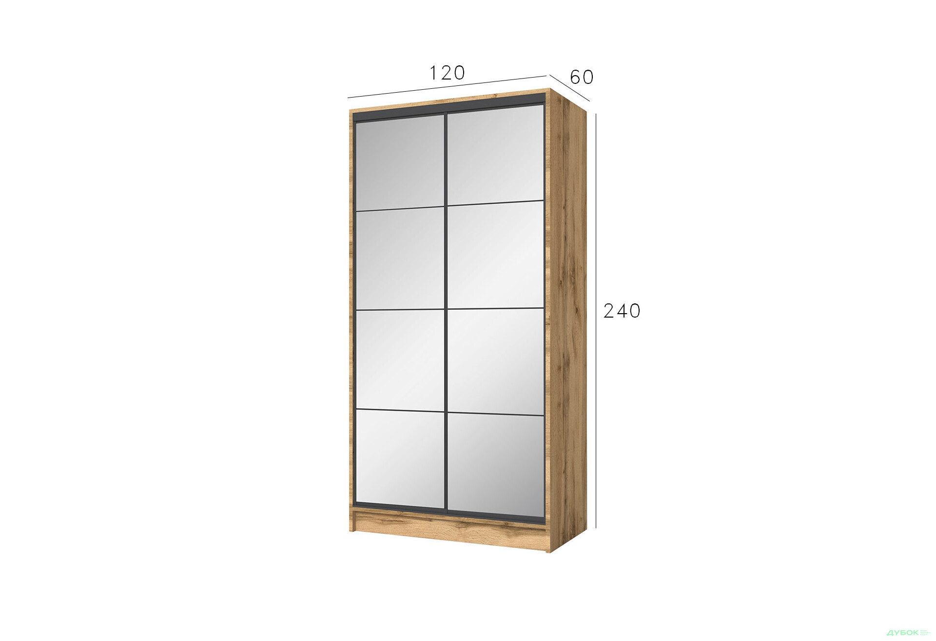 Изображение 8 - Шкаф-купе двухдверный 1200х600х2400 Зеркало Серебро, дуб аппалачи
