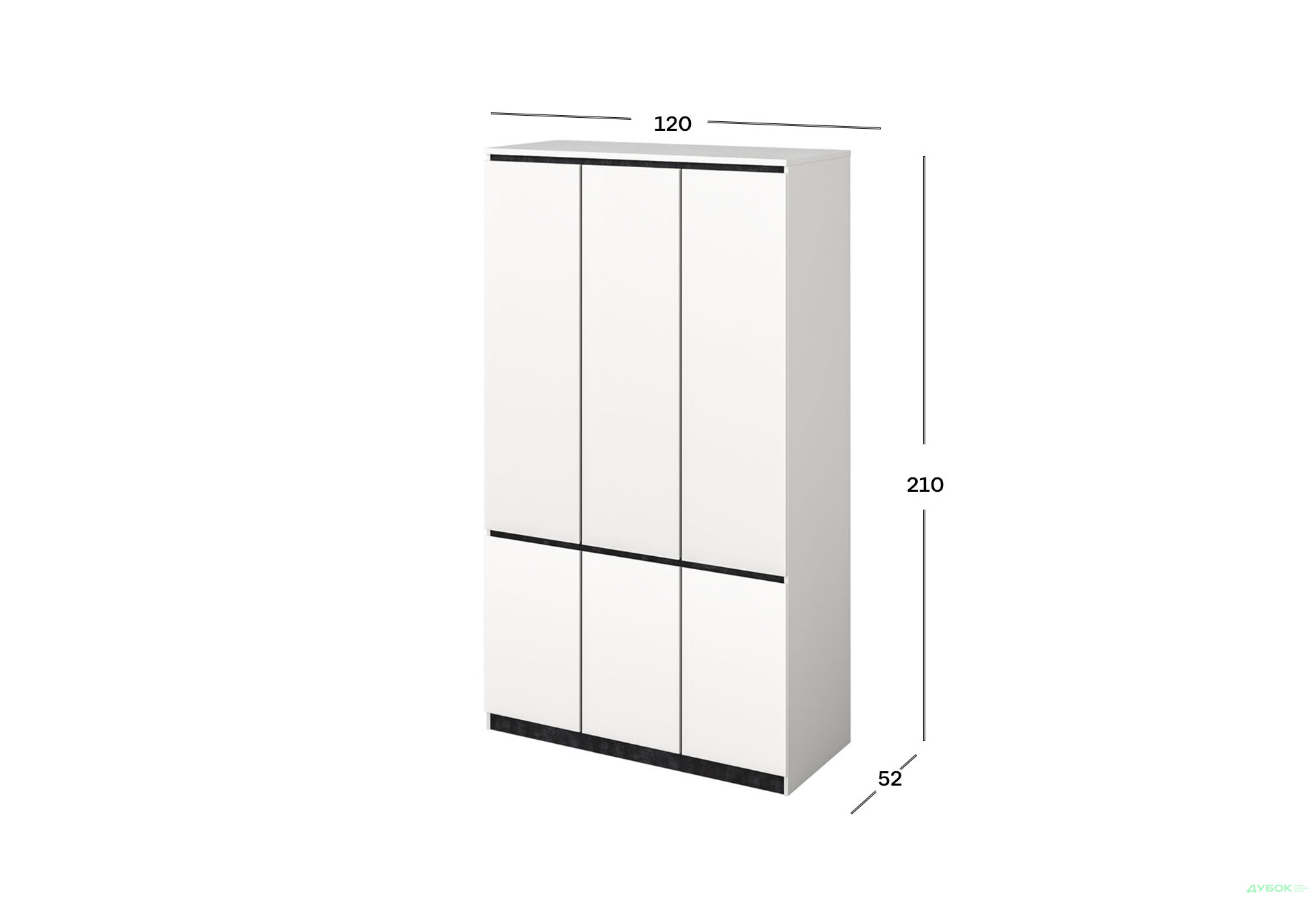 Зображення 3 - Шафа Світ Меблів Мія 6-дверна 120 см, білий / бетон темний