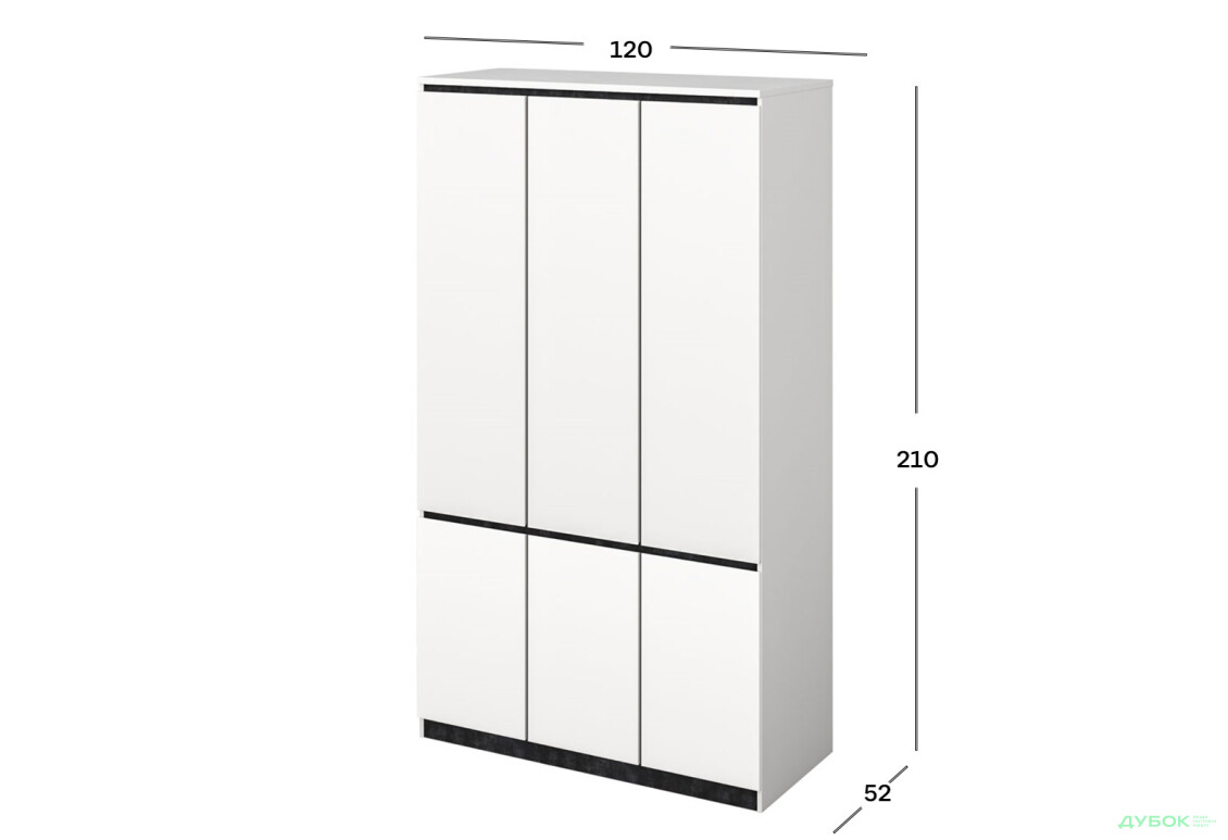 Зображення 3 - Шафа Світ Меблів Мія 6-дверна 120 см, білий / бетон темний