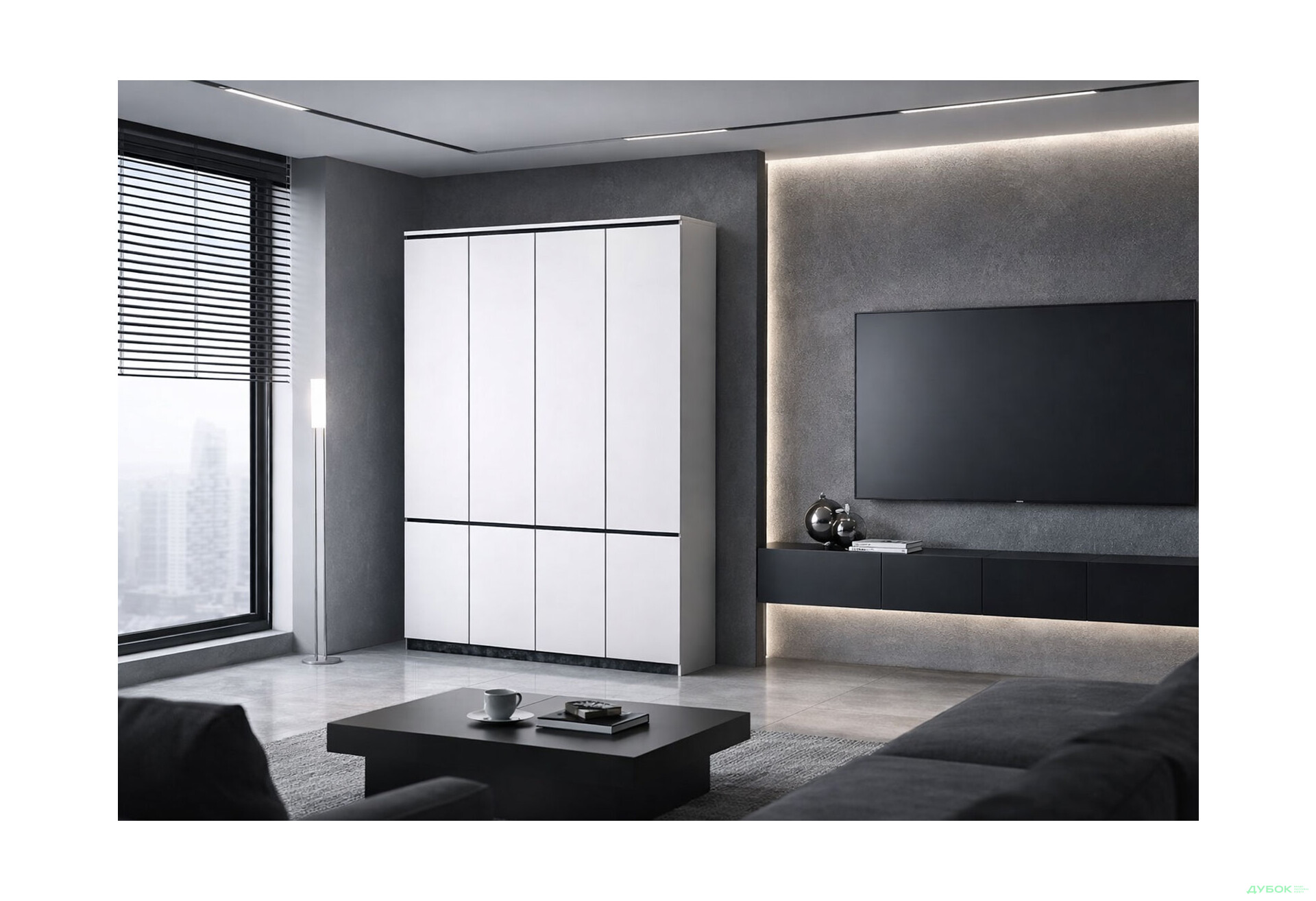 Зображення 2 - Шафа Світ Меблів Мія 8-дверна 150 см, білий / бетон темний