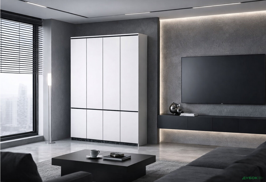 Зображення 2 - Шафа Світ Меблів Мія 8-дверна 150 см, білий / бетон темний