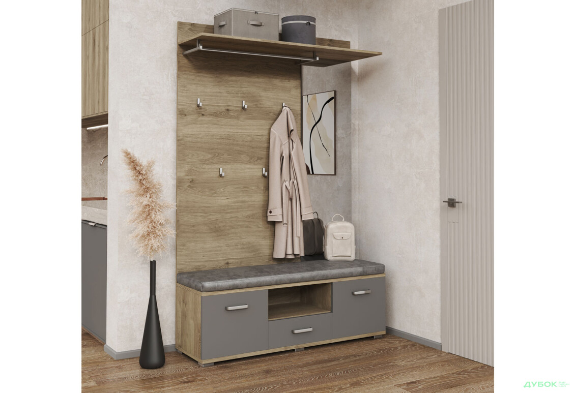 Передпокій Світ Меблів Бруна 130 см, дуб білий / сіра мишка - Зображення 1 Зображення 1 - Передпокій Світ Меблів Бруна 130 см, дуб білий / сіра мишка