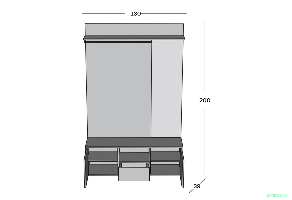 Передпокій Світ Меблів Бруна 130 см, дуб білий / сіра мишка - Зображення 4 Зображення 4 - Передпокій Світ Меблів Бруна 130 см, дуб білий / сіра мишка
