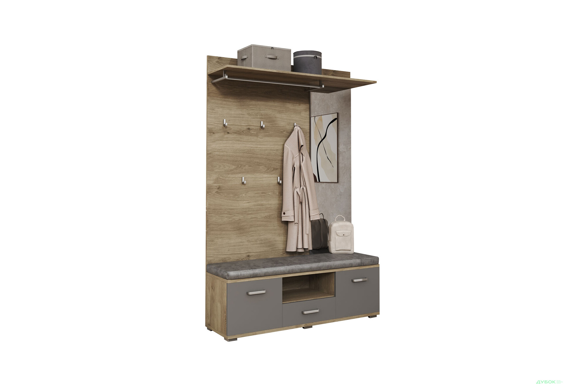 Передпокій Світ Меблів Бруна 130 см, дуб білий / сіра мишка - Зображення 2 Зображення 2 - Передпокій Світ Меблів Бруна 130 см, дуб білий / сіра мишка