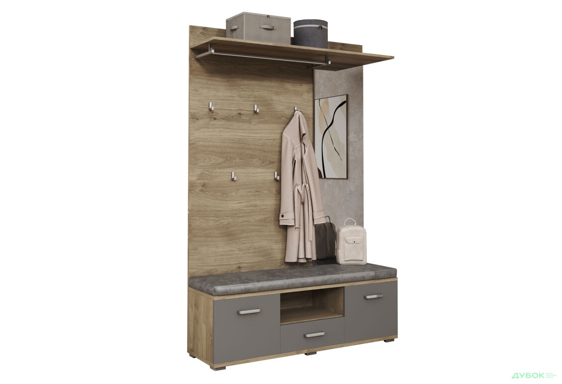 Передпокій Світ Меблів Бруна 130 см, дуб білий / сіра мишка - Зображення 2 Зображення 2 - Передпокій Світ Меблів Бруна 130 см, дуб білий / сіра мишка