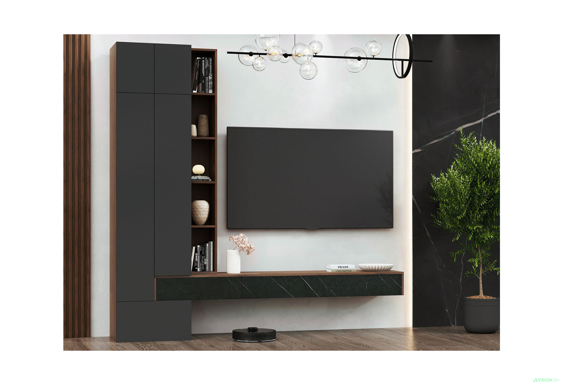 Стенка Svit Mebliv Дакота 244 см, орех ницца / графит, изящный серый камень - Изображение 1 Изображение 1 - Стенка Svit Mebliv Дакота 244 см, орех ницца / графит, изящный серый камень