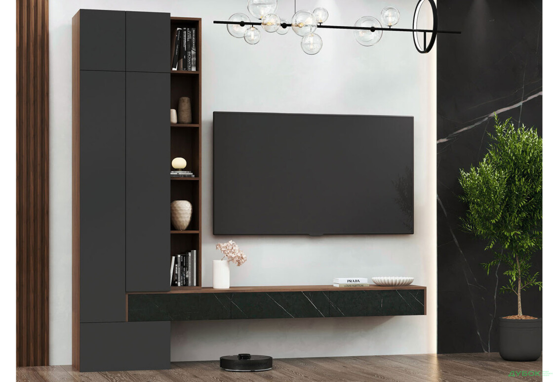 Стенка Svit Mebliv Дакота 244 см, орех ницца / графит, изящный серый камень - Изображение 1 Изображение 1 - Стенка Svit Mebliv Дакота 244 см, орех ницца / графит, изящный серый камень