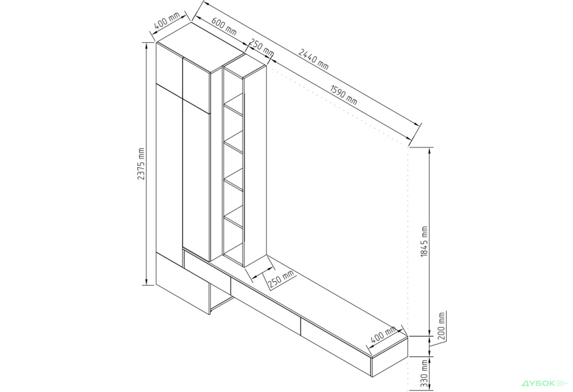 Стенка Svit Mebliv Дакота 244 см, орех ницца / графит, изящный серый камень - Изображение 3 Изображение 3 - Стенка Svit Mebliv Дакота 244 см, орех ницца / графит, изящный серый камень