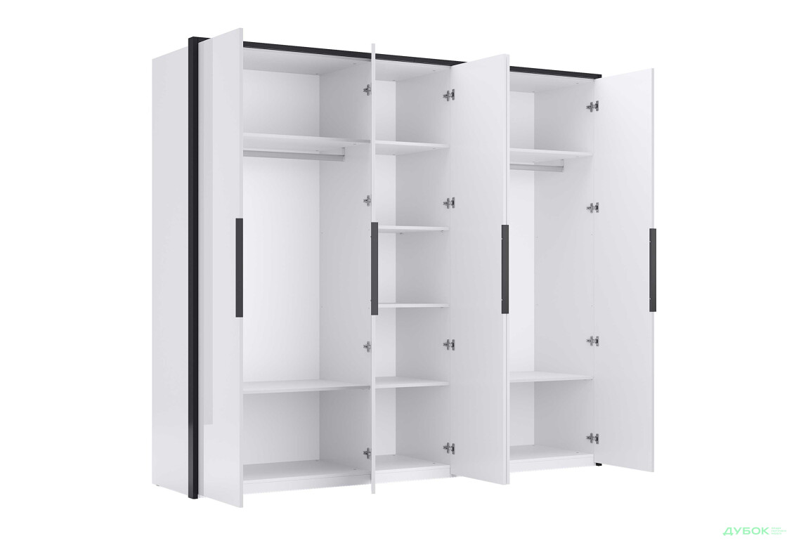 Шафа MiroMark Лука / Lucca 5-дверна 250 см, білий глянець / мат антрацит - Зображення 4 Зображення 4 - Шафа MiroMark Лука / Lucca 5-дверна 250 см, білий глянець / мат антрацит