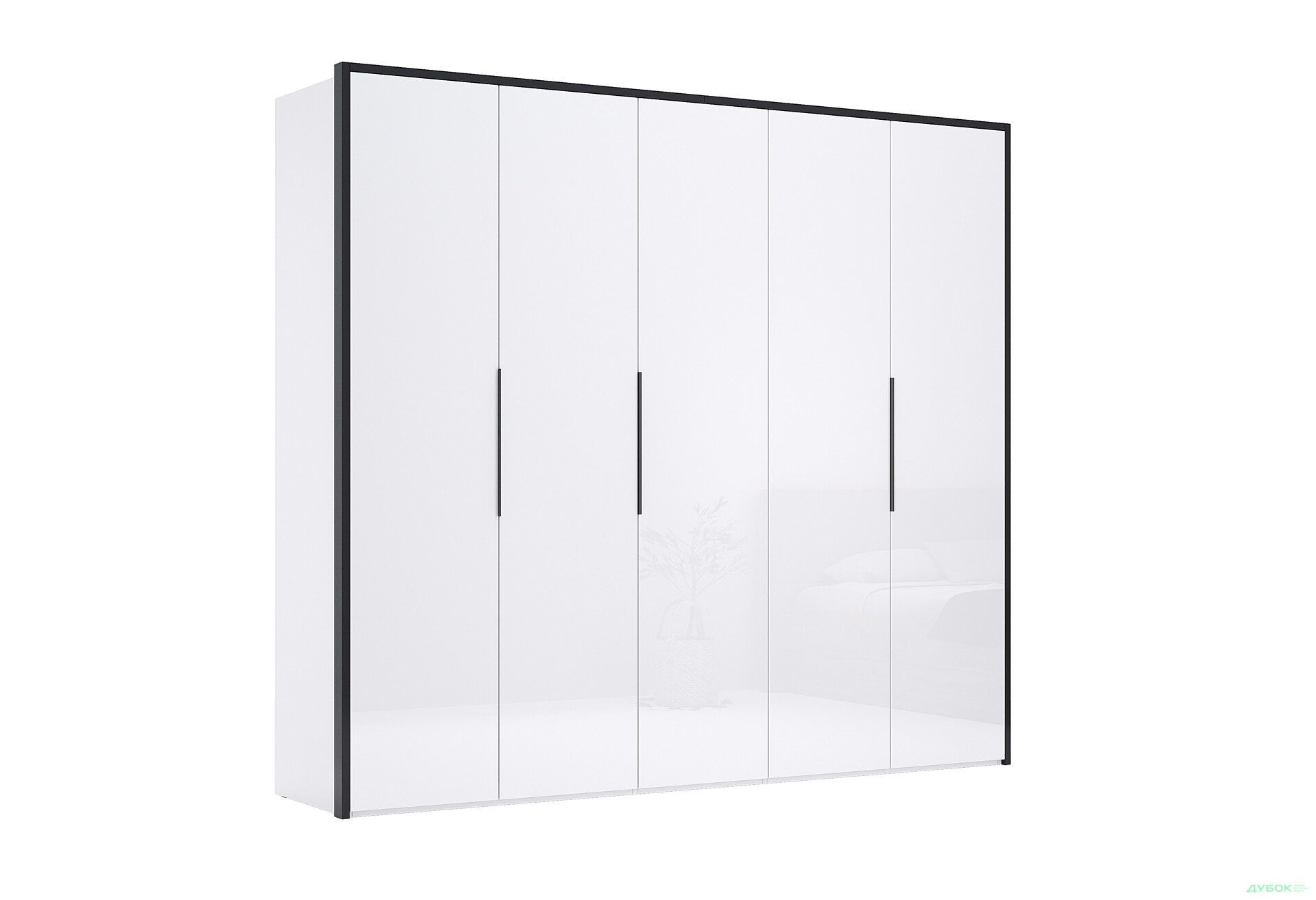 Шафа MiroMark Лука / Lucca 5-дверна 250 см, білий глянець / мат антрацит - Зображення 3 Зображення 3 - Шафа MiroMark Лука / Lucca 5-дверна 250 см, білий глянець / мат антрацит