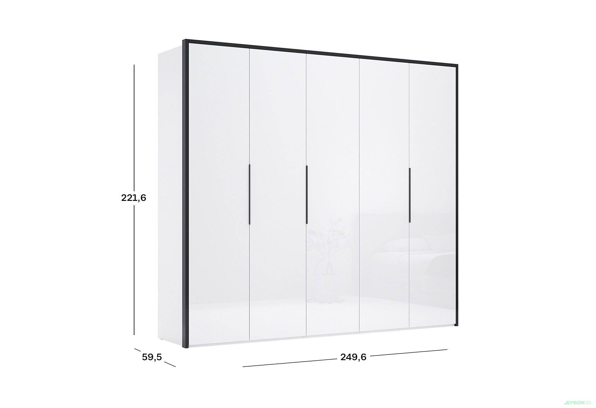 Шафа MiroMark Лука / Lucca 5-дверна 250 см, білий глянець / мат антрацит - Зображення 5 Зображення 5 - Шафа MiroMark Лука / Lucca 5-дверна 250 см, білий глянець / мат антрацит