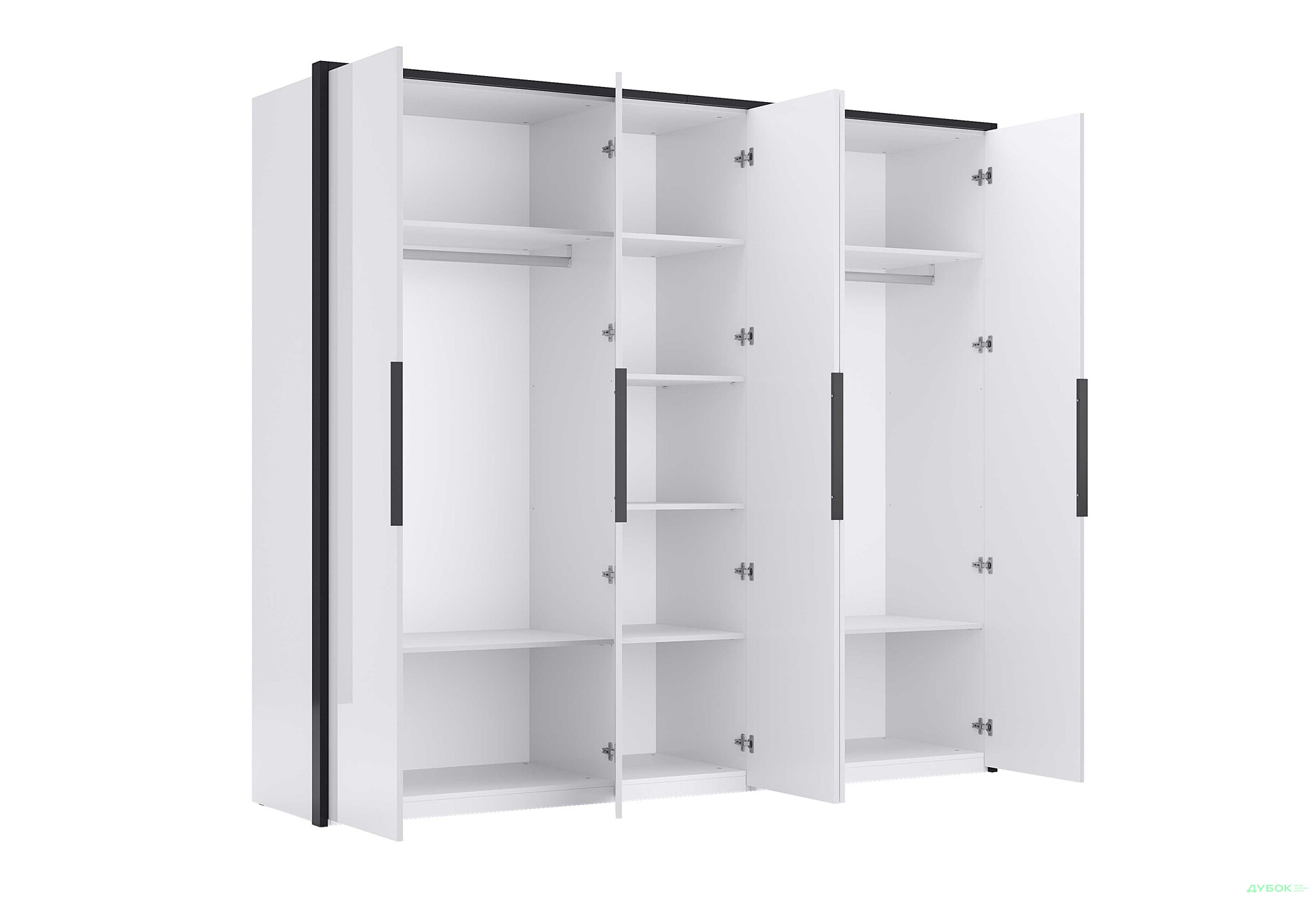 Шафа MiroMark Лука / Lucca 6-дверна 299 см, білий глянець / мат антрацит - Зображення 2 Зображення 2 - Шафа MiroMark Лука / Lucca 6-дверна 299 см, білий глянець / мат антрацит