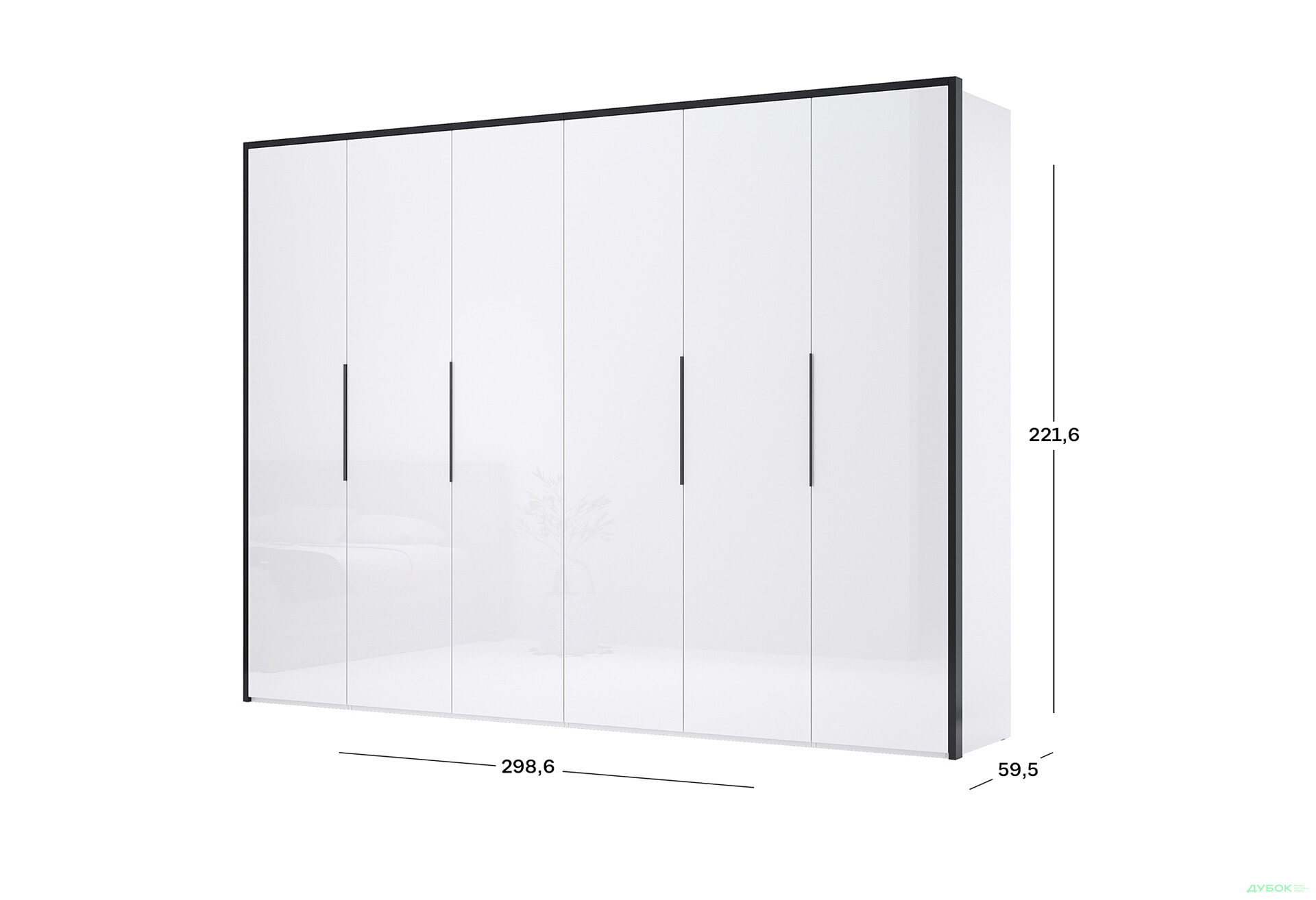 Шафа MiroMark Лука / Lucca 6-дверна 299 см, білий глянець / мат антрацит - Зображення 4 Зображення 4 - Шафа MiroMark Лука / Lucca 6-дверна 299 см, білий глянець / мат антрацит