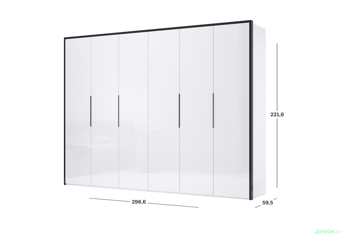 Шафа MiroMark Лука / Lucca 6-дверна 299 см, білий глянець / мат антрацит - Зображення 4 Зображення 4 - Шафа MiroMark Лука / Lucca 6-дверна 299 см, білий глянець / мат антрацит