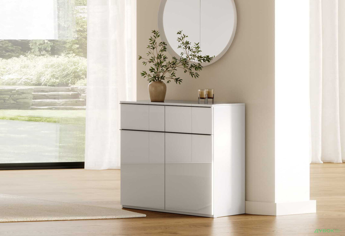 Комод MiroMark Лука / Lucca з дверцятами та 2 шухлядами 90 см, білий глянець - Зображення 2 Зображення 2 - Комод MiroMark Лука / Lucca з дверцятами та 2 шухлядами 90 см, білий глянець