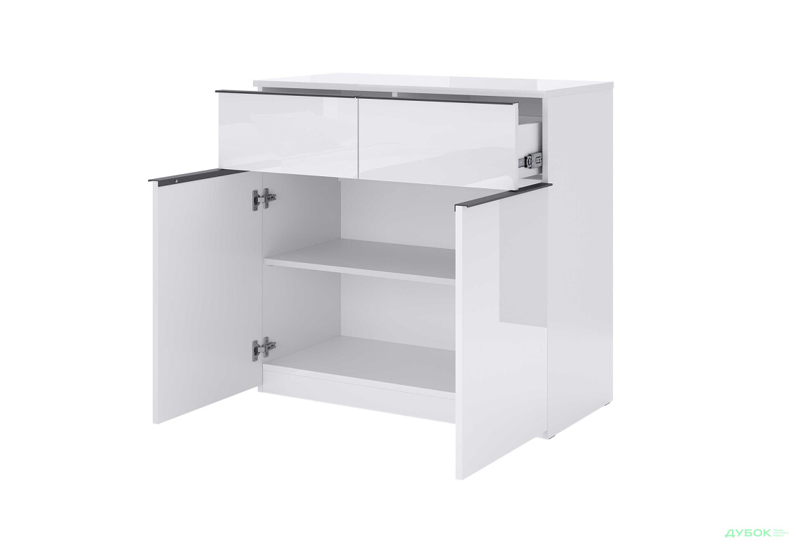 Комод MiroMark Лука / Lucca з дверцятами та 2 шухлядами 90 см, білий глянець - Зображення 3 Зображення 3 - Комод MiroMark Лука / Lucca з дверцятами та 2 шухлядами 90 см, білий глянець