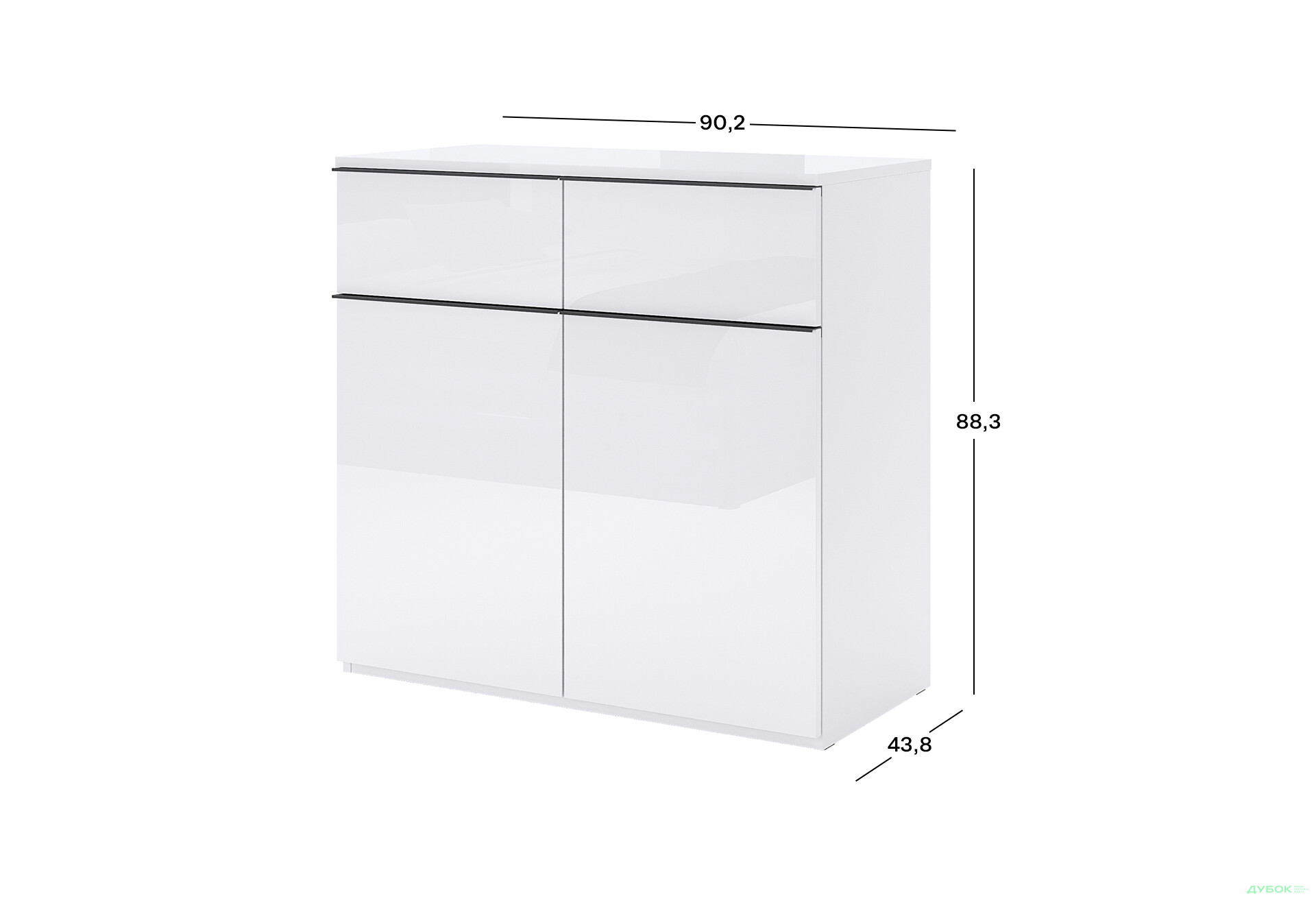 Комод MiroMark Лука / Lucca з дверцятами та 2 шухлядами 90 см, білий глянець - Зображення 4 Зображення 4 - Комод MiroMark Лука / Lucca з дверцятами та 2 шухлядами 90 см, білий глянець