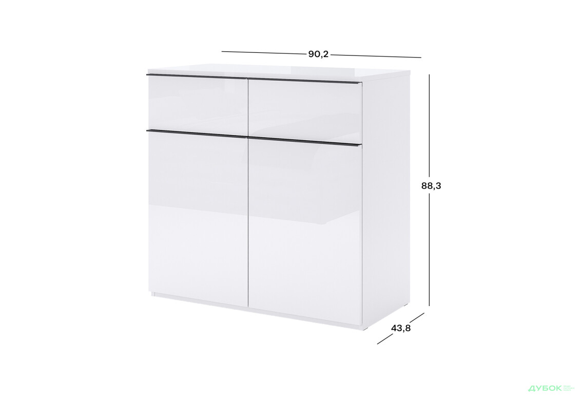 Комод MiroMark Лука / Lucca з дверцятами та 2 шухлядами 90 см, білий глянець - Зображення 4 Зображення 4 - Комод MiroMark Лука / Lucca з дверцятами та 2 шухлядами 90 см, білий глянець