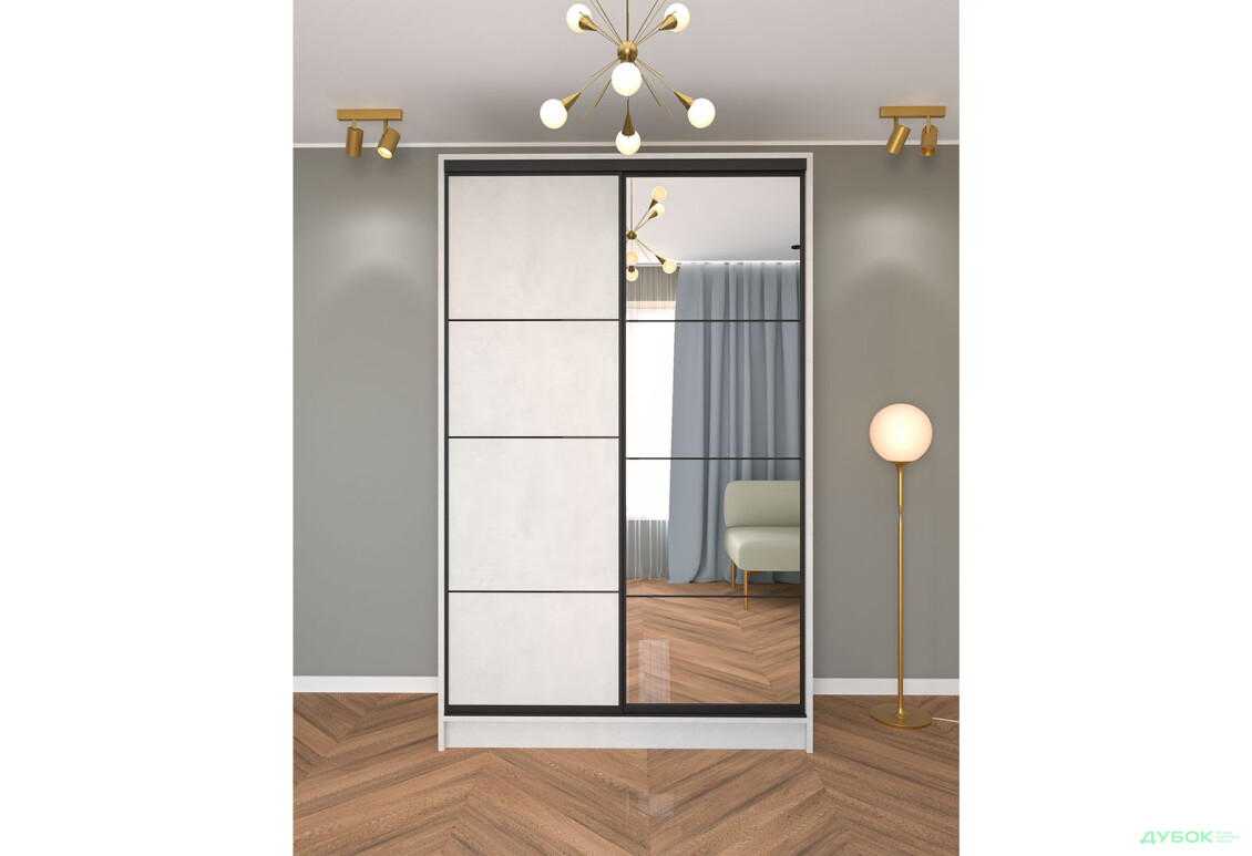 Шафа-купе Київський Стандарт 2Д 1500х2400х600 комбіновані ДСП + Дзеркало, бетон стайл - Зображення 2 Зображення 2 - Шафа-купе Київський Стандарт 2Д 1500х2400х600 комбіновані ДСП + Дзеркало, бетон стайл