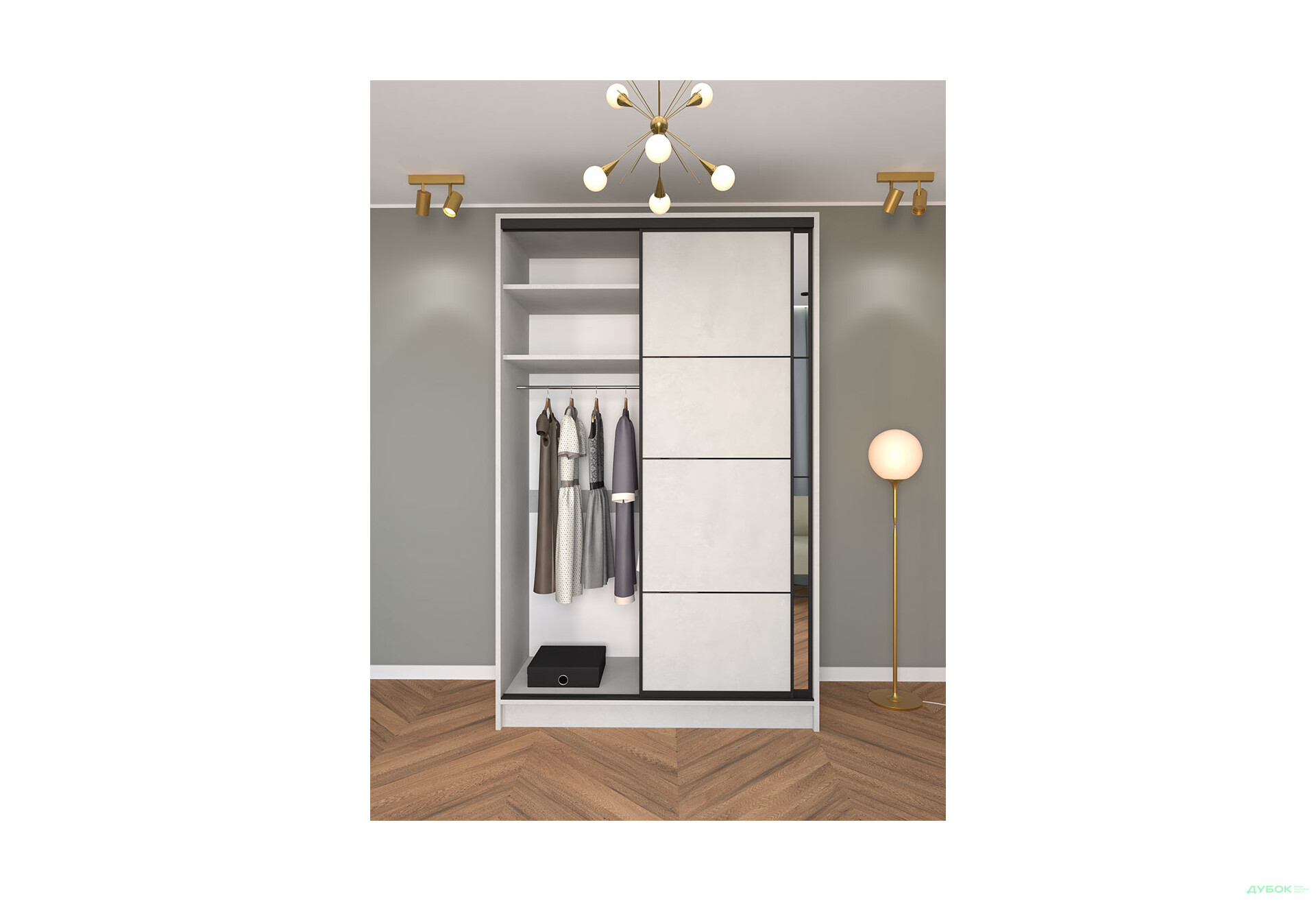 Шафа-купе Київський Стандарт 2Д 1500х2400х600 комбіновані ДСП + Дзеркало, бетон стайл - Зображення 3 Зображення 3 - Шафа-купе Київський Стандарт 2Д 1500х2400х600 комбіновані ДСП + Дзеркало, бетон стайл