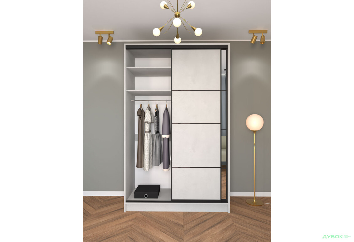 Шафа-купе Київський Стандарт 2Д 1500х2400х600 комбіновані ДСП + Дзеркало, бетон стайл - Зображення 3 Зображення 3 - Шафа-купе Київський Стандарт 2Д 1500х2400х600 комбіновані ДСП + Дзеркало, бетон стайл