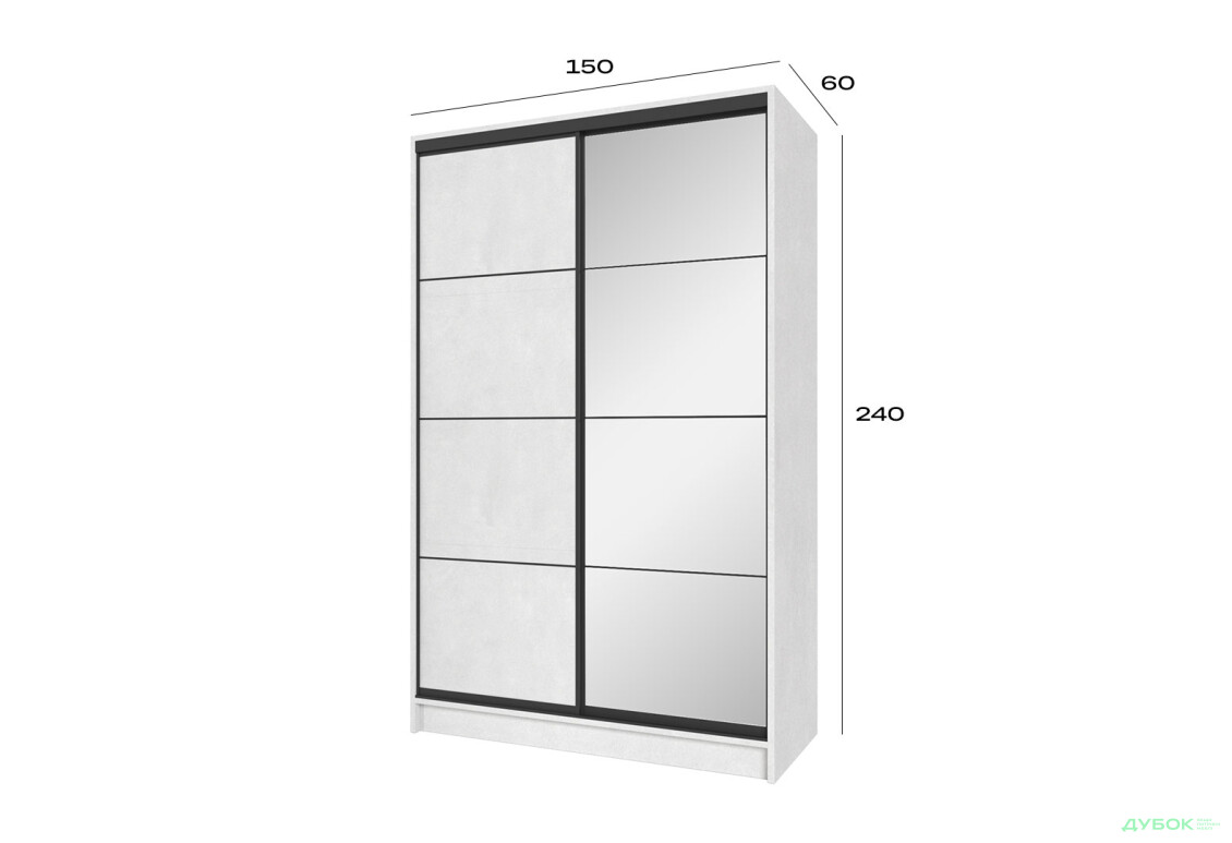 Шафа-купе Київський Стандарт 2Д 1500х2400х600 комбіновані ДСП + Дзеркало, бетон стайл - Зображення 7 Зображення 7 - Шафа-купе Київський Стандарт 2Д 1500х2400х600 комбіновані ДСП + Дзеркало, бетон стайл