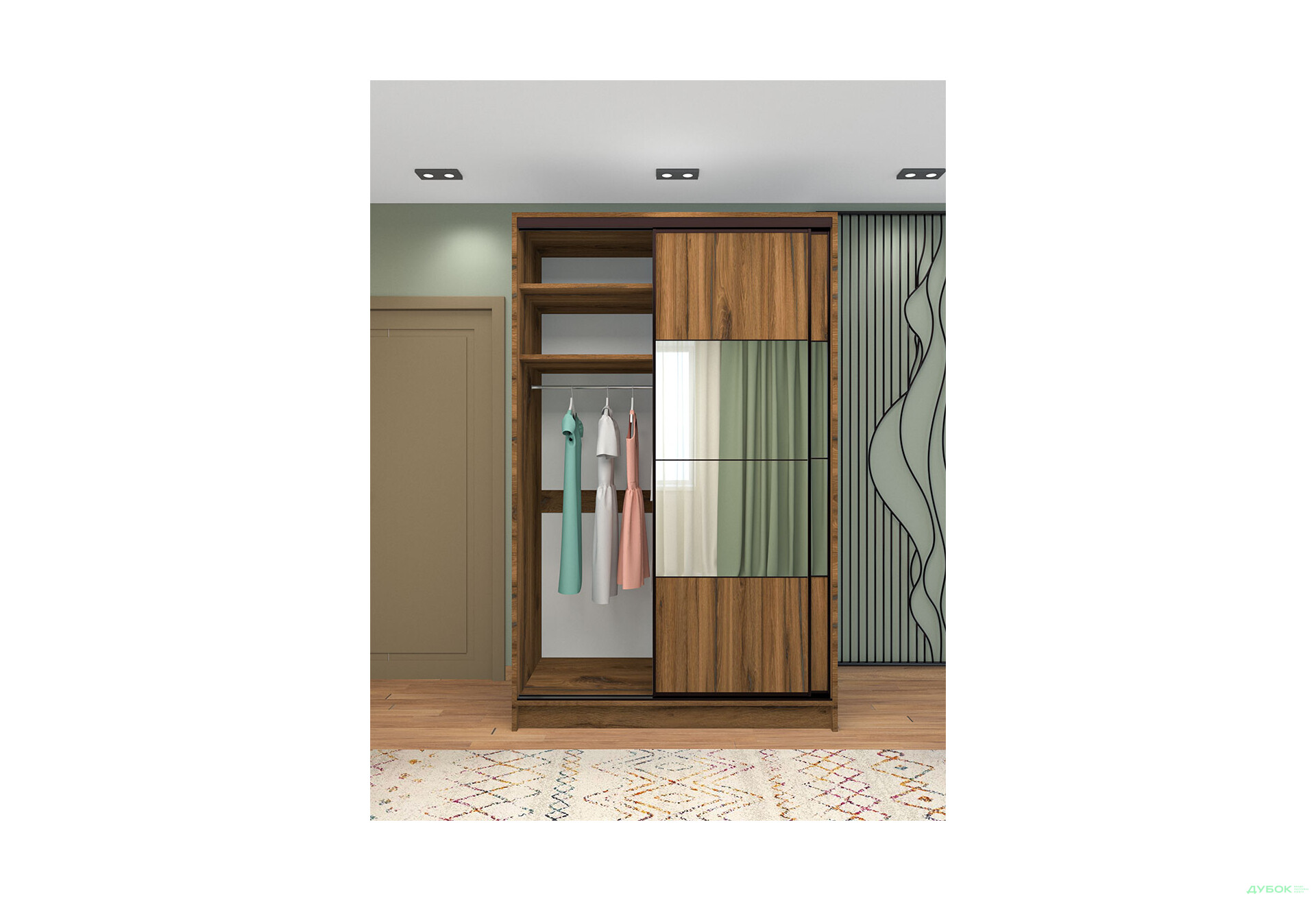 Зображення 3 - Шафа-купе Київський Стандарт 2Д 1500х2400х600 Комб 7_7/7 ДСП + Дзеркало Срібло, дуб ліворно