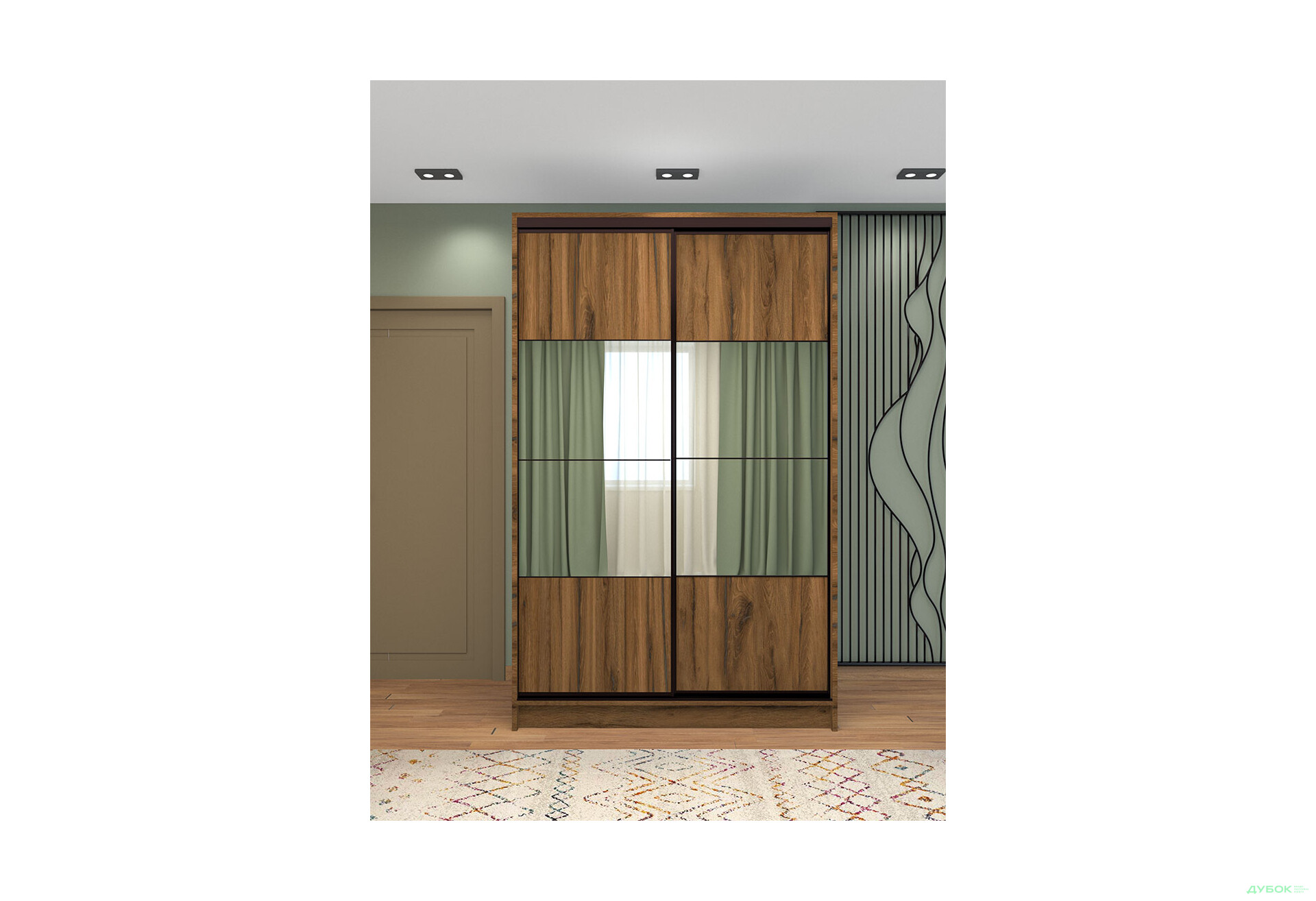 Зображення 2 - Шафа-купе Київський Стандарт 2Д 1500х2400х600 Комб 7_7/7 ДСП + Дзеркало Срібло, дуб ліворно