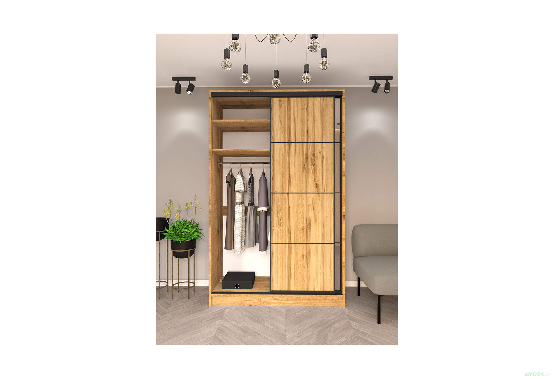 Зображення 3 - Шафа-купе Київський Стандарт 2Д 1500х2400х600 комбіновані ДСП + Дзеркало, дуб аппалачі